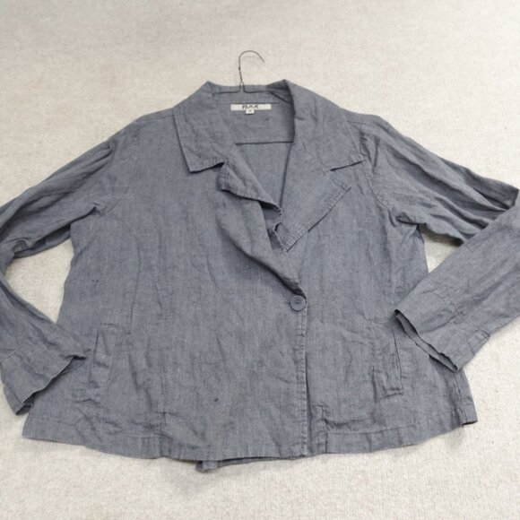 Flax Womens Jacket Medium Gray 100% Linen Lagenlook Moto - Picture 1 of 8